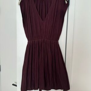 Aritzia Wilfred Chic Deep Burgundy V-Neck Mini Dress